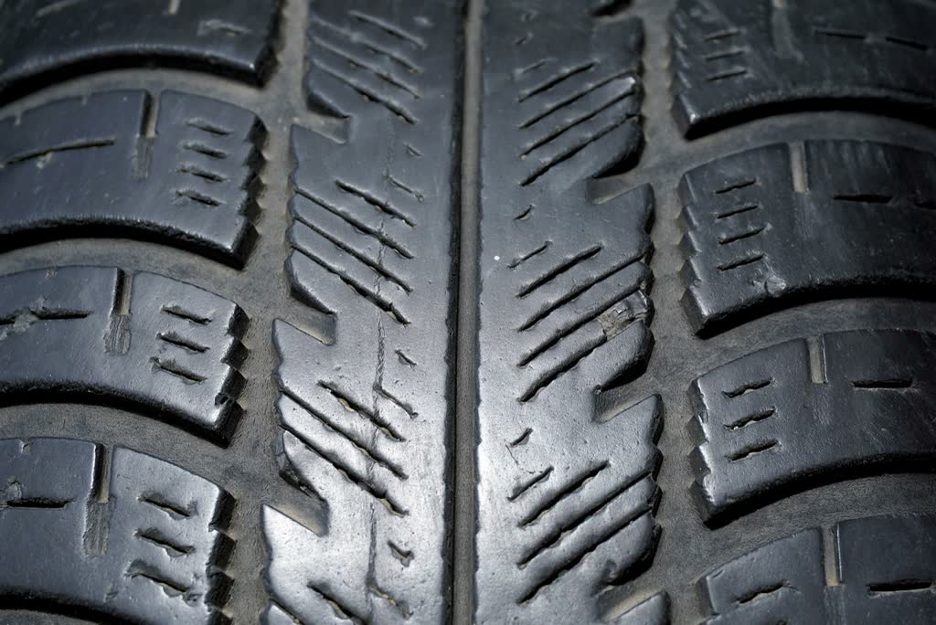 Close-up of a winter tyre tread pattern